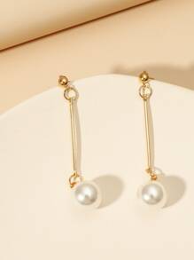 Faux Pearl Drop Earrings - Yellow Gold - View 3