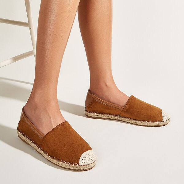 

Cap Toe Wide Fit Espadrille Flats, Brown