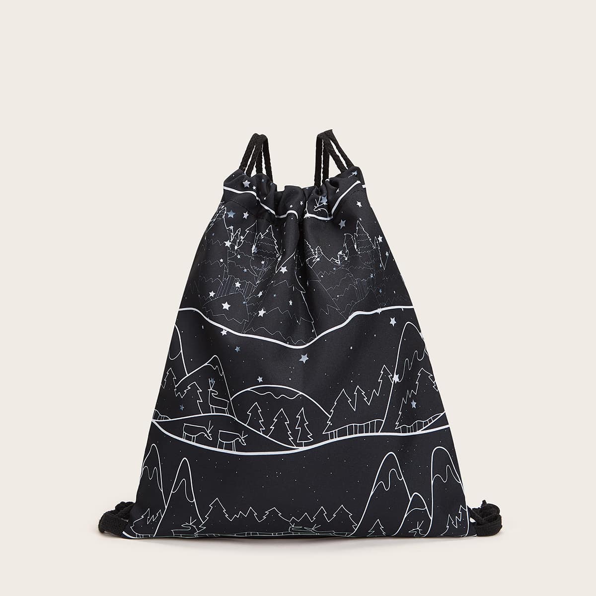 

Christmas Tree Drawstring Backpack, Black