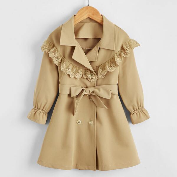 

Toddler Girl Lace Trim Self Tie Trench Coat, Khaki