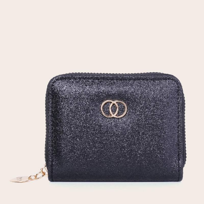 

Glitter Zip Around Purse, Black