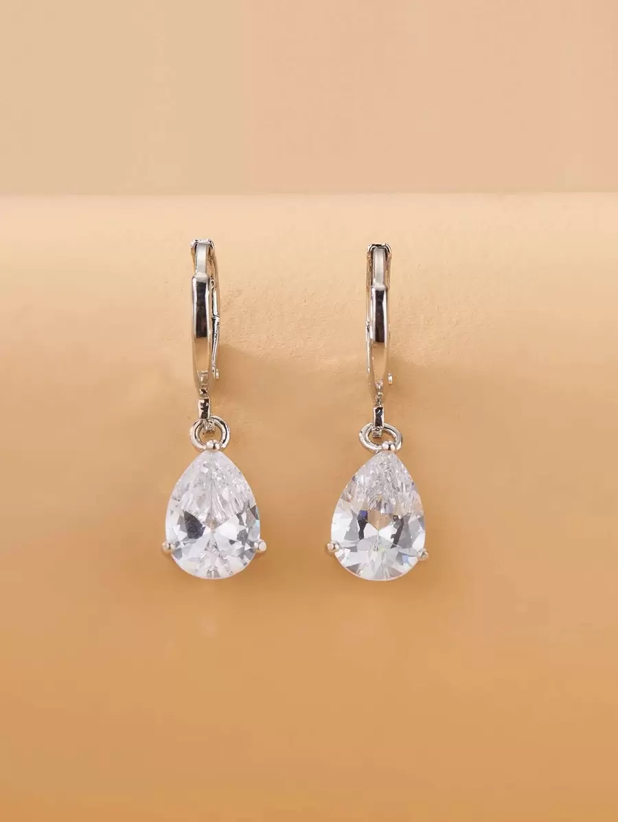 Bông tai giọt nước rhinestone giọt nước - Bạc - Xem 1