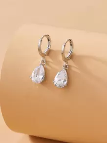 Bông tai giọt nước rhinestone giọt nước - Bạc - Xem 3