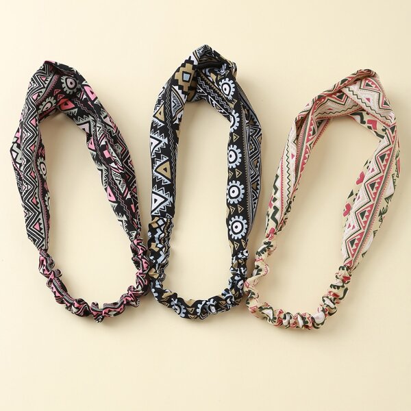 

3pcs Geo Print Headband, Multicolor