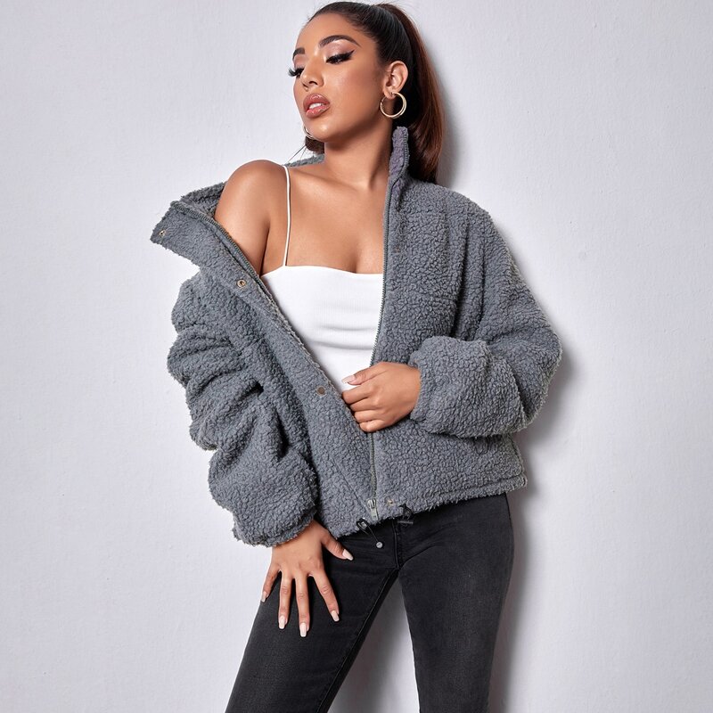 

Zip Up Teddy Jacket, Grey