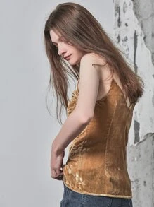 SHEIN Cami con fruncido de terciopelo - Camel - Ver 2