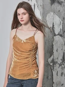 SHEIN Cami con fruncido de terciopelo - Camel - Ver 4