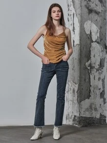 SHEIN Cami con fruncido de terciopelo - Camel - Ver 6