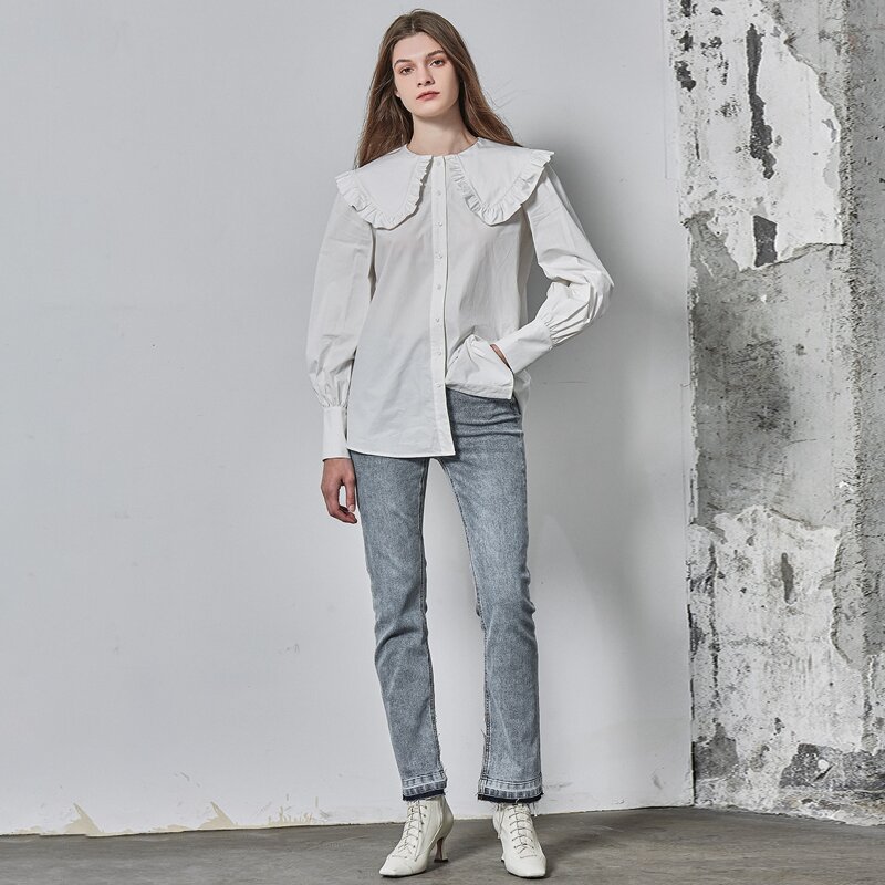 

100% COTTON STATEMENT COLLAR BLOUSE, White