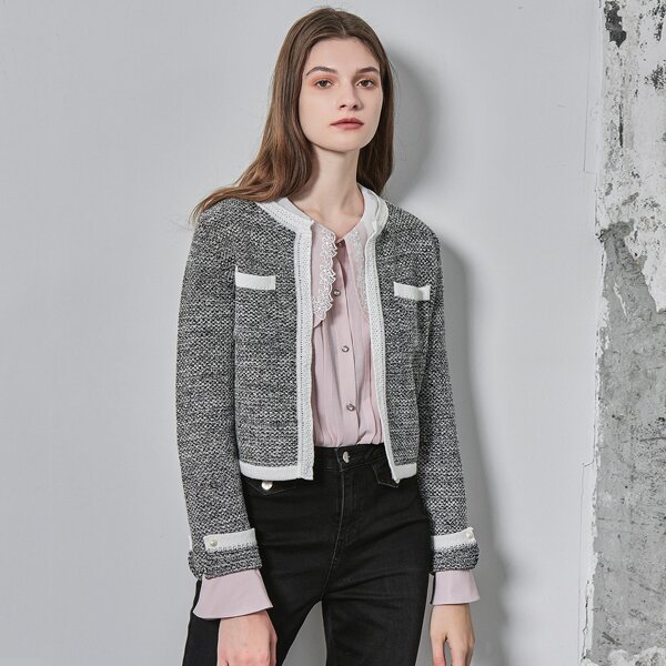 

COTTON BOXY CHEST POCKET CARDIGAN, Black and white