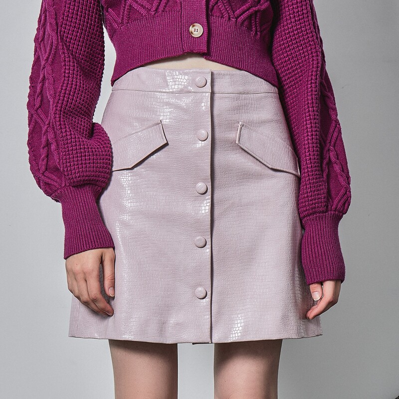 

PU LEATHER CROCODILE PATTERN SKIRT, Pastel dusty purple