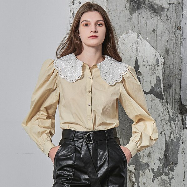 

COTTON OVERSIZED STATEMENT COLLAR BLOUSE, Apricot