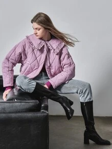 MOTF PREMIUM Áo khoác viền lá sen màu trơn Giải trí - Màu Lilac Tím - Xem 1