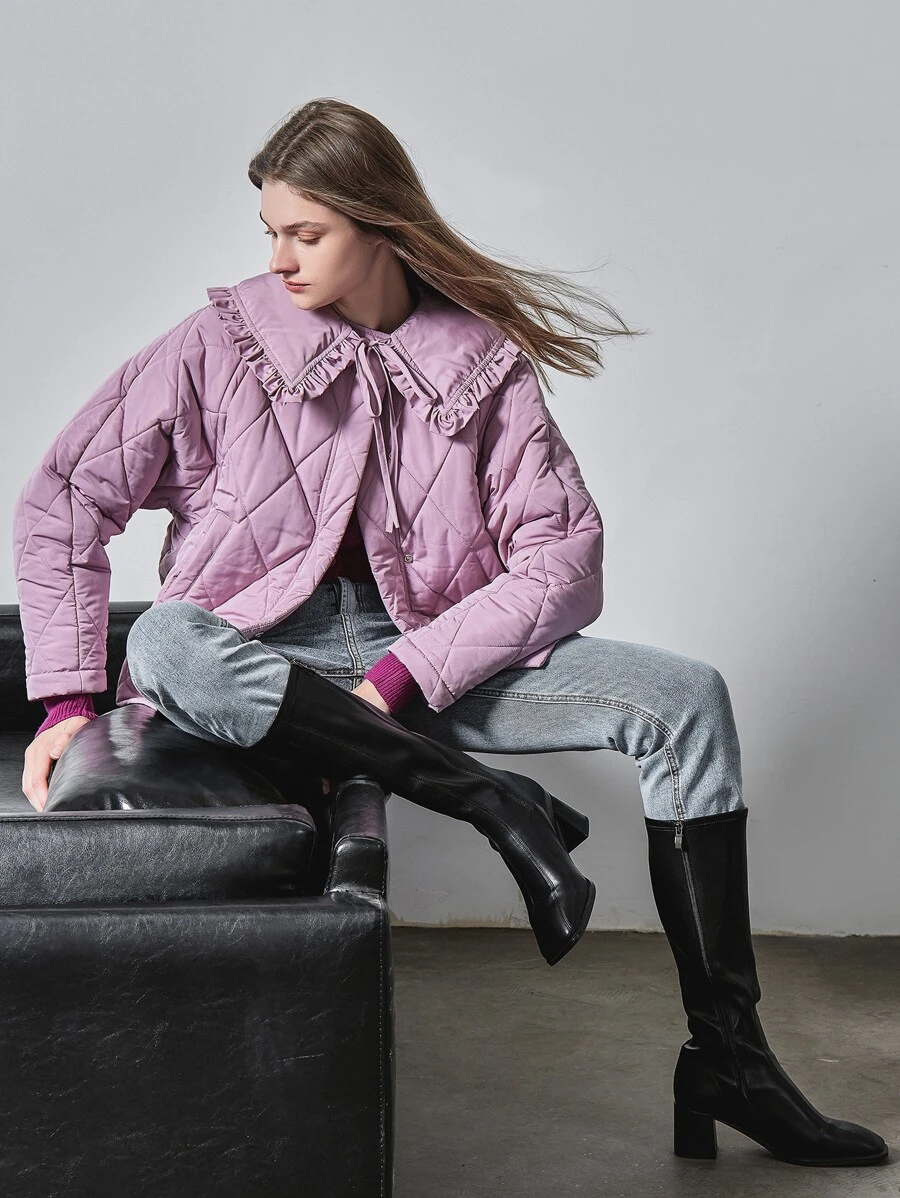 MOTF PREMIUM Áo khoác viền lá sen màu trơn Giải trí - Màu Lilac Tím - Xem 1