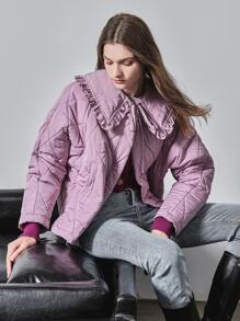 MOTF PREMIUM Áo khoác viền lá sen màu trơn Giải trí - Màu Lilac Tím - Xem 3