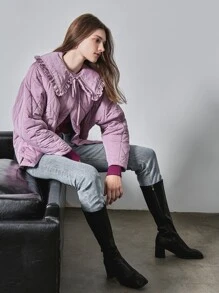 MOTF PREMIUM Áo khoác viền lá sen màu trơn Giải trí - Màu Lilac Tím - Xem 4