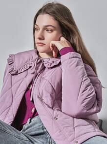 MOTF PREMIUM Áo khoác viền lá sen màu trơn Giải trí - Màu Lilac Tím - Xem 5