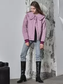 MOTF PREMIUM Áo khoác viền lá sen màu trơn Giải trí - Màu Lilac Tím - Xem 7