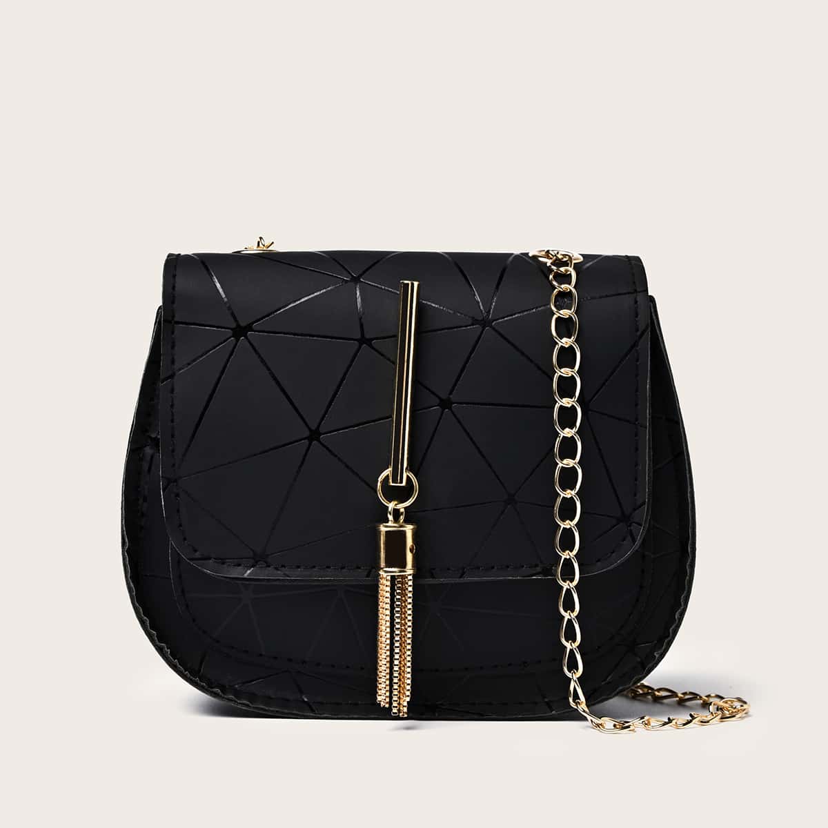 

Geo Tassel Chain Saddle Bag, Black