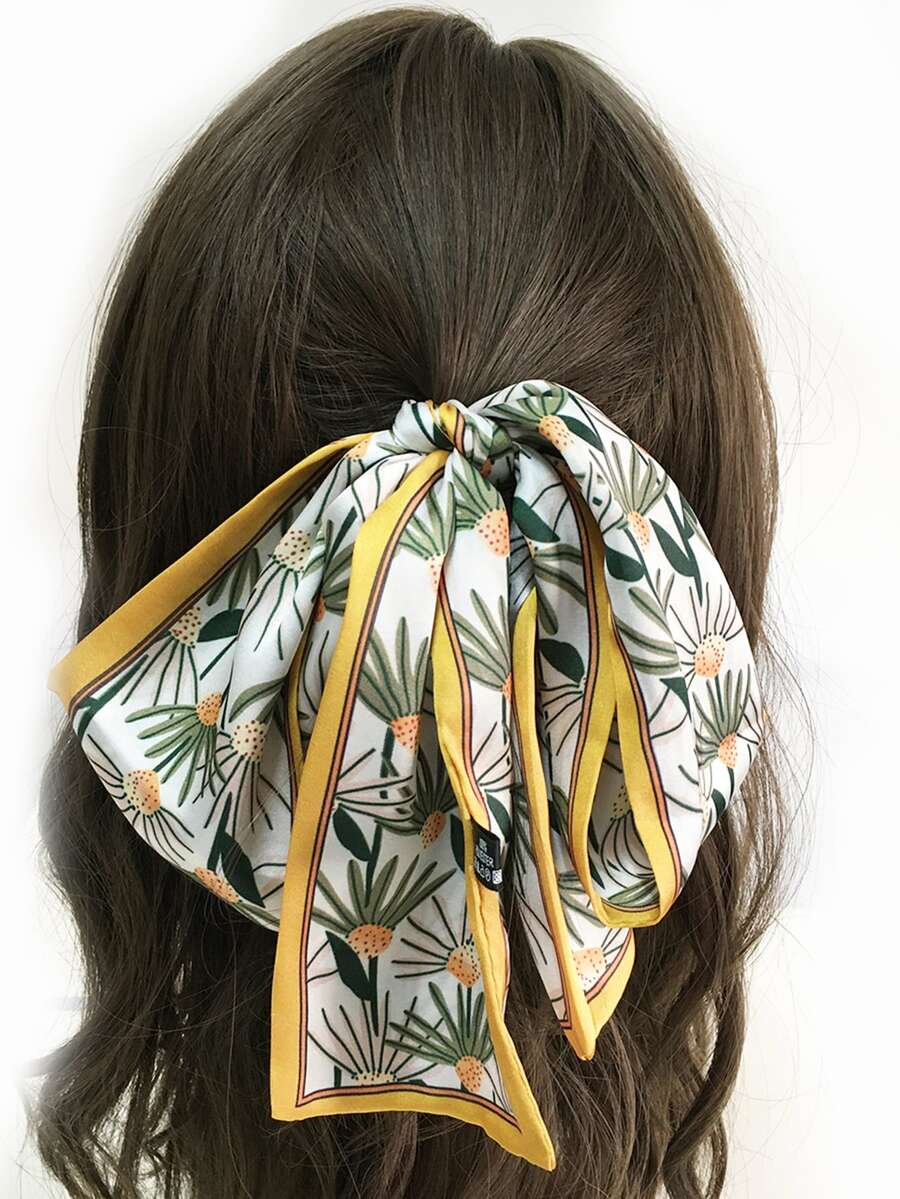 Plant Pattern Bow Knot Decor Hair Tie - Yellow - View 1