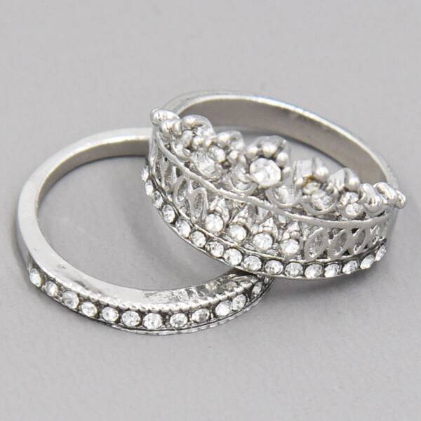 

1pair Rhinestone Decor Couple Ring, Silver