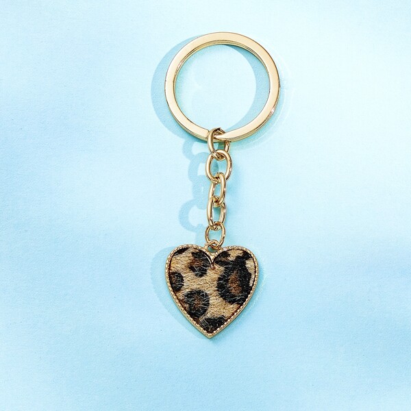 

Leopard Heart Keychain, Multicolor