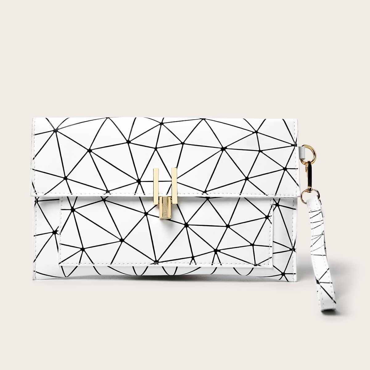 

Geometric Pattern Clutch Bag, White