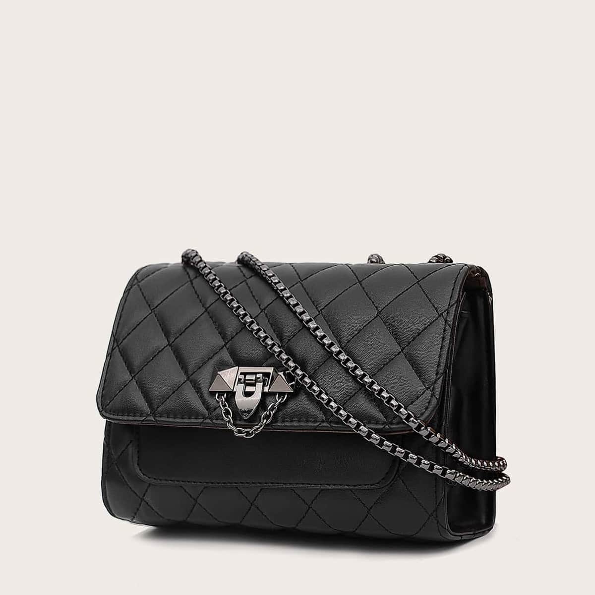

Quilted Crossbody Chain Bag, Black