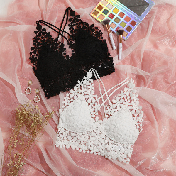 

2pack Guipure Lace Cross Back Bra Set, Black and white