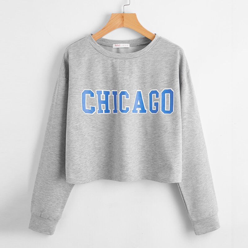 

Letter Drop Shoulder Crop Tee, Light grey