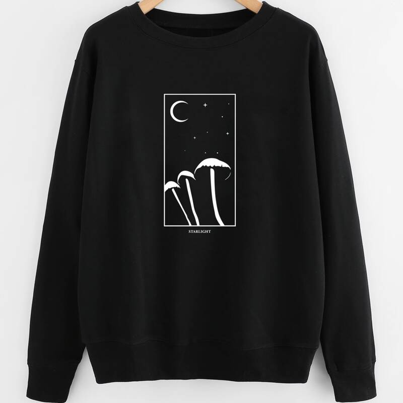 

Letter Mushroom Graphic Sweatshirt, Black