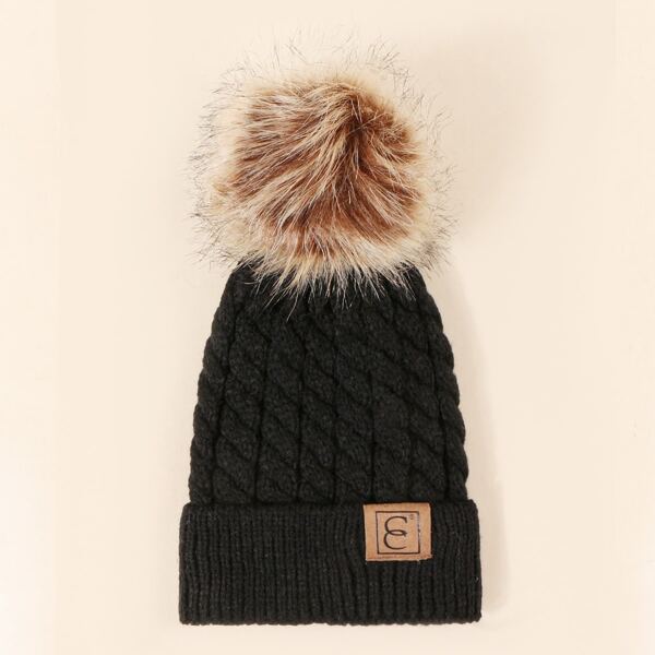 

Toddler Kids Pom Pom Decor Knit Beanie, Black