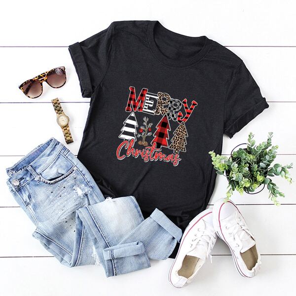 

Christmas And Slogan Graphic Tee, Black