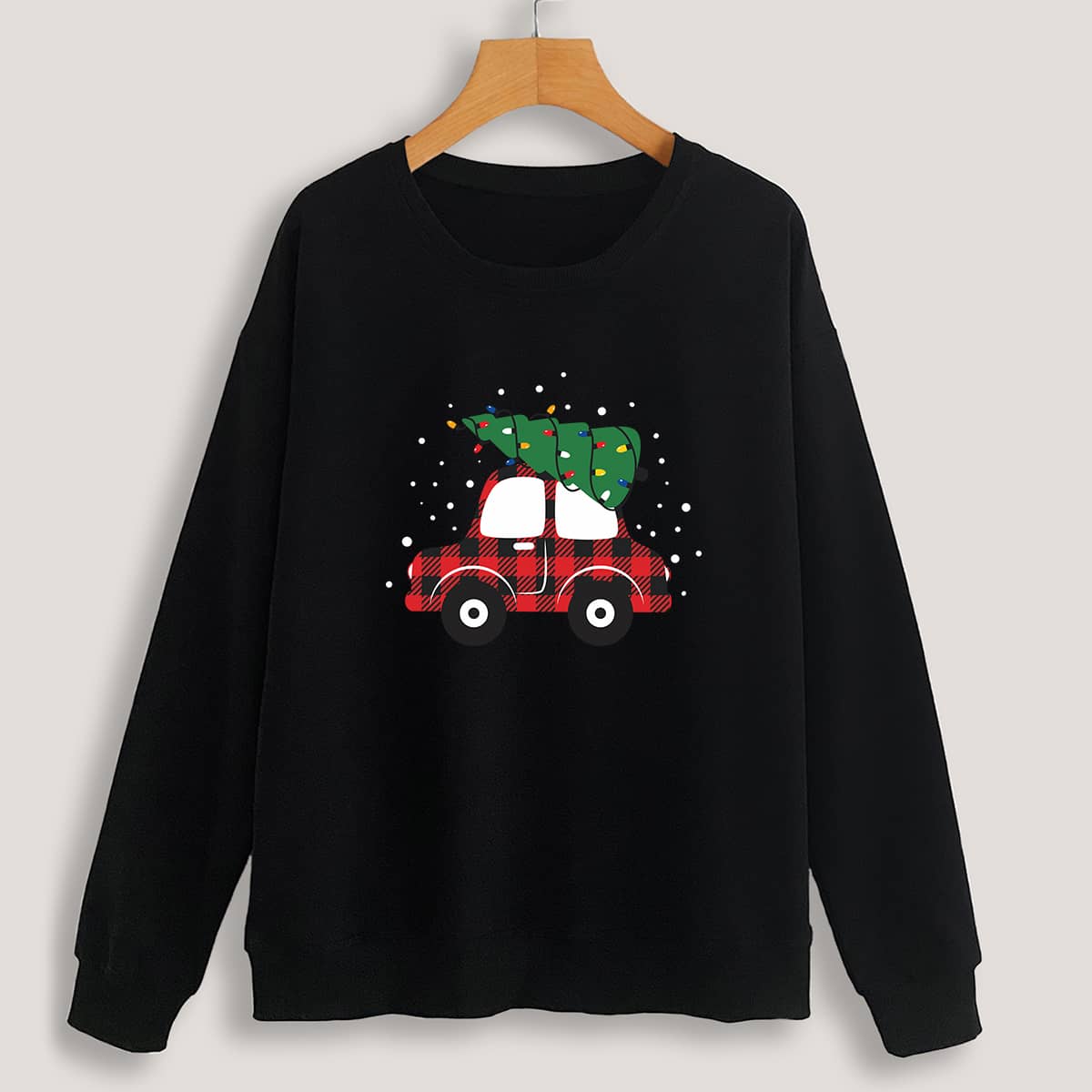 

Christmas Tree & Car Graphic Sweatshirt, Black