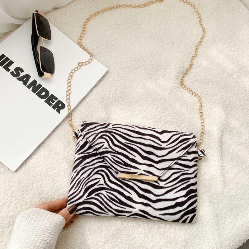 

Zebra Striped Envelope Crossbody Bag, Black and white