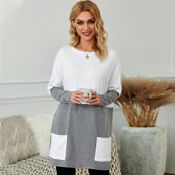 

Dual Pocket Drop Shoulder Colorblock Longline Tee, Multicolor