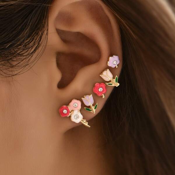 

5pcs Flower Decor Stud Earrings, Multicolor