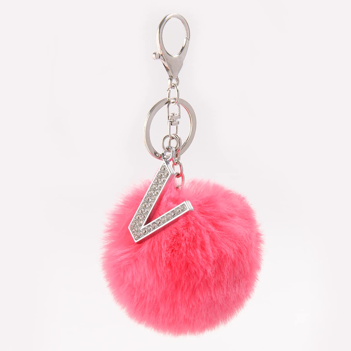 

Fluffy Pom Pom Charm Keychain, Rose red