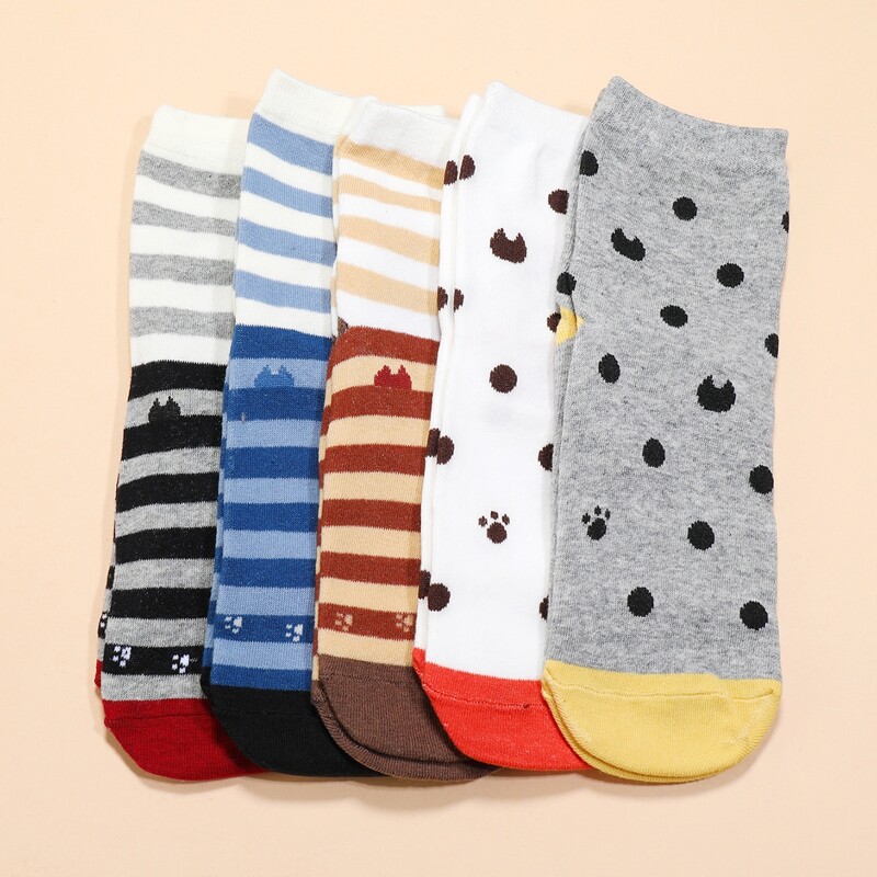 

5pairs Stripe & Polka Dot Socks, Multicolor