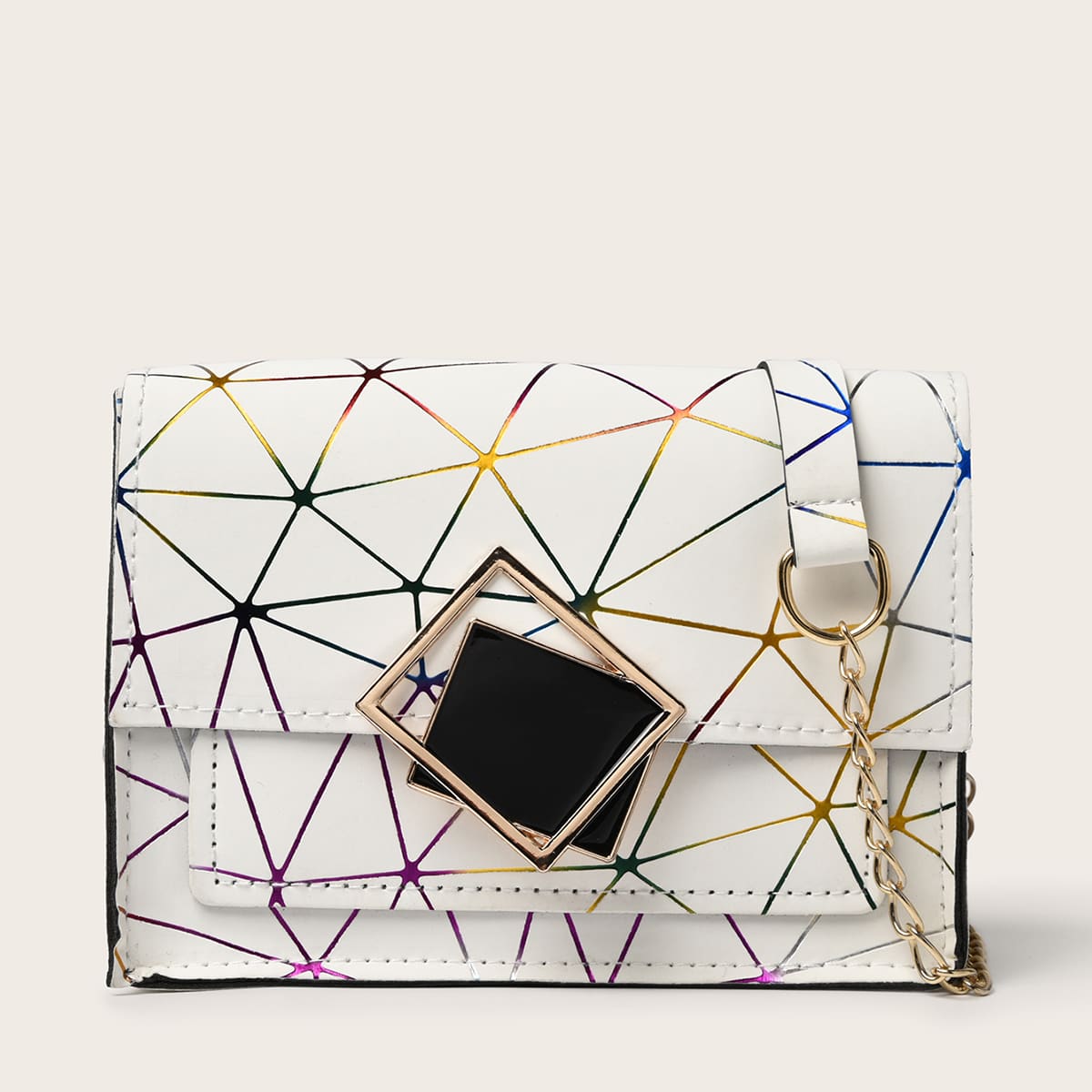 

Holographic Geo Crossbody Bag, White