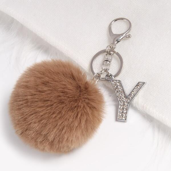 

Fluffy Pom Pom Charm Keychain, Khaki