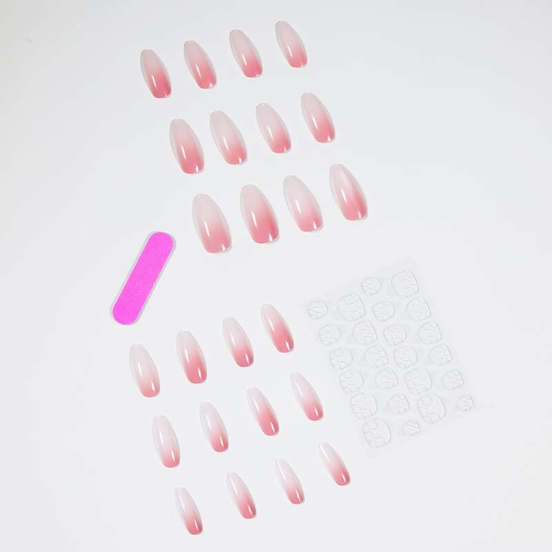 

24pcs Ombre Fake Nail & 1sheet Tape & 1pc Nail File, Pink
