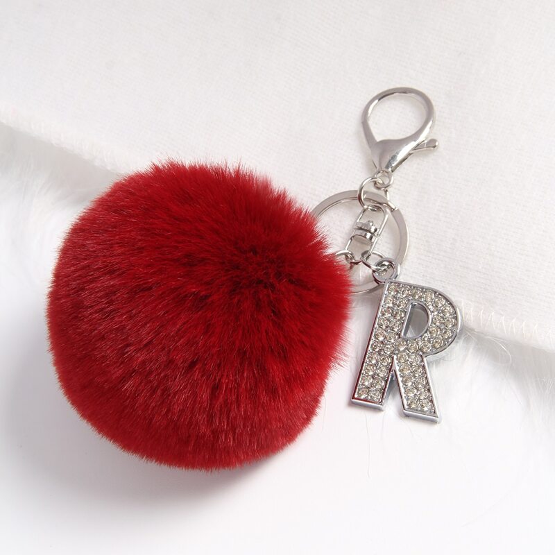 

Fluffy Pom Pom Charm Keychain, Burgundy