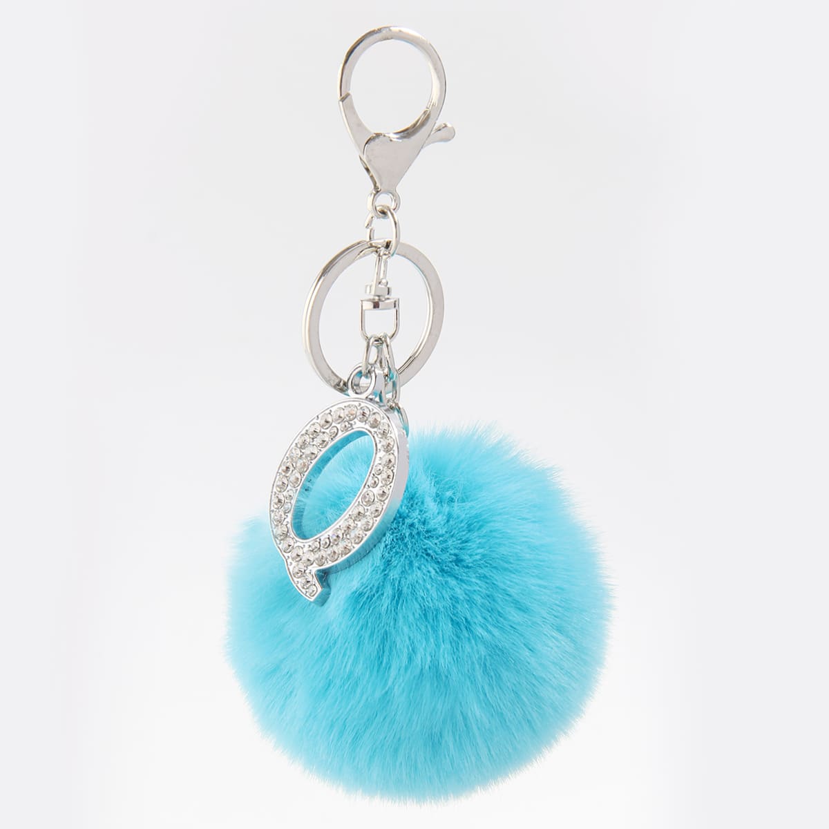 

Fluffy Pom Pom Charm Keychain, Teal blue