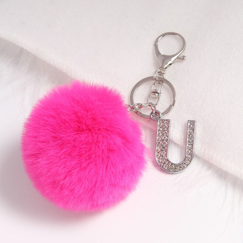 

Fluffy Pom Pom Charm Keychain, Hot pink