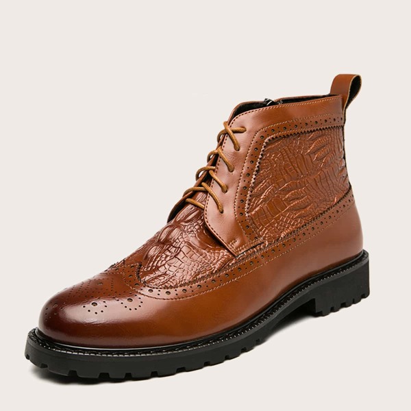 

Men Croc Embossed Perforated Lace Up Boots, Brown