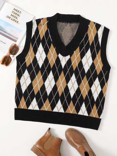 Plus Argyle Pattern Sweater Vest