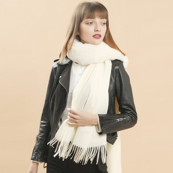 

Plain Fringe Hem Scarf, White