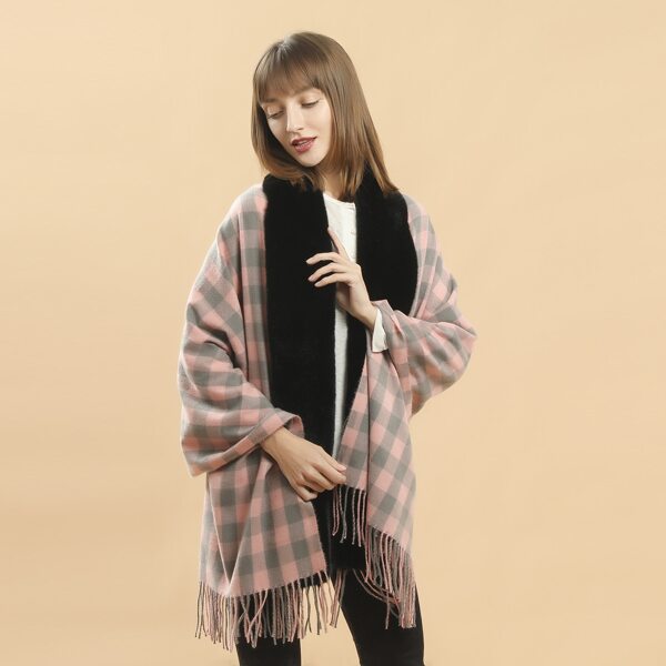 

Plaid Fringe Hem Shawl Scarf, Pink
