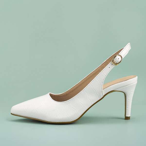 

Croc Embossed Stiletto Slingback Pumps, White